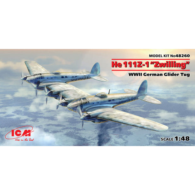 ICM 48260 Plastic model kit Scale 1:48 He 111Z-1 Zwilling WWII German Glider Tug