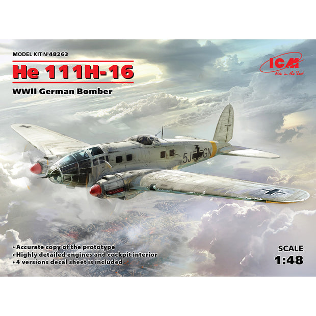 ICM 48263 Scale model aircraft 1:48 He 111H-16, WWII German bomber - kits models