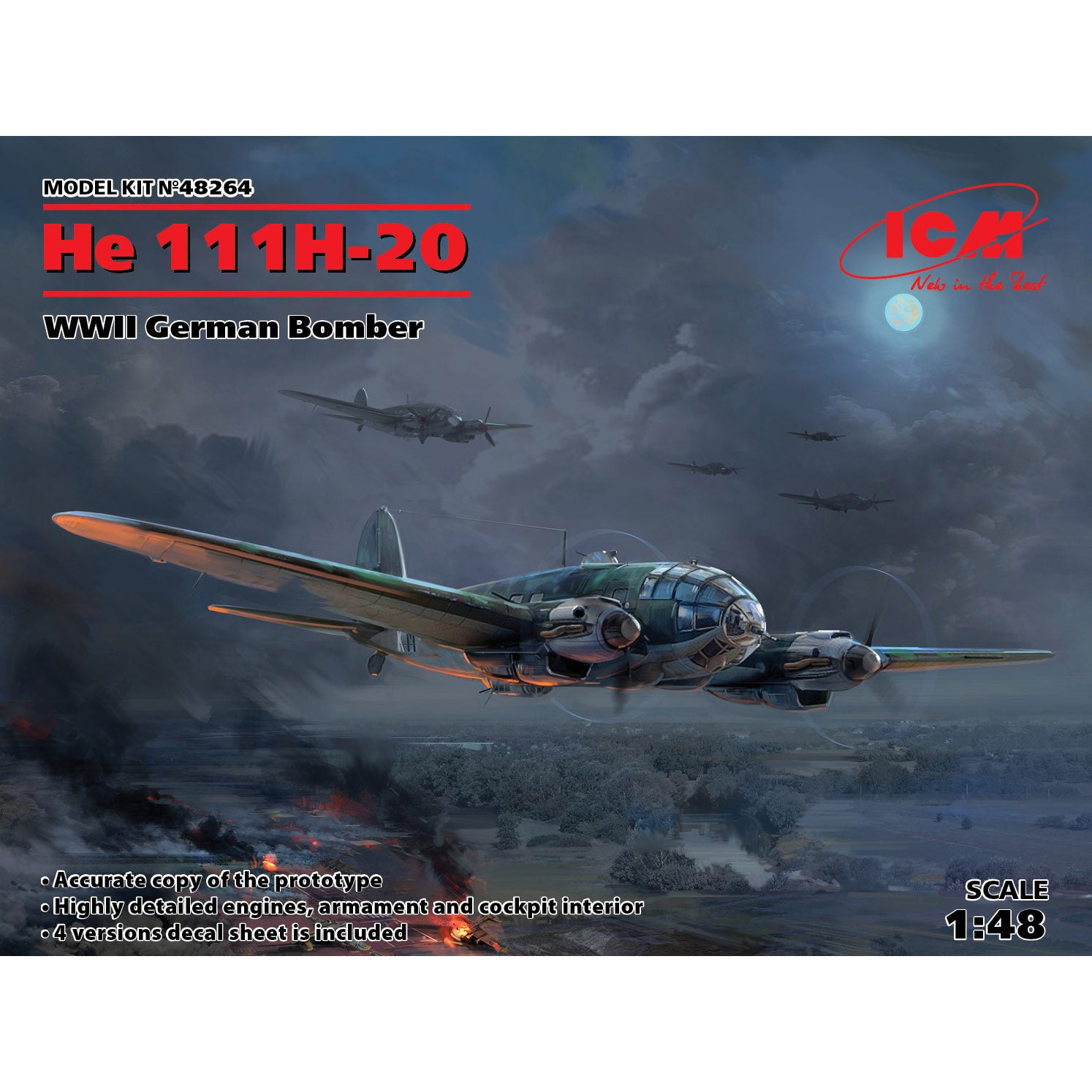 ICM 48264 Plastic model aircraft kit Scale 1:48 He 111H-20, WWII German Bomber