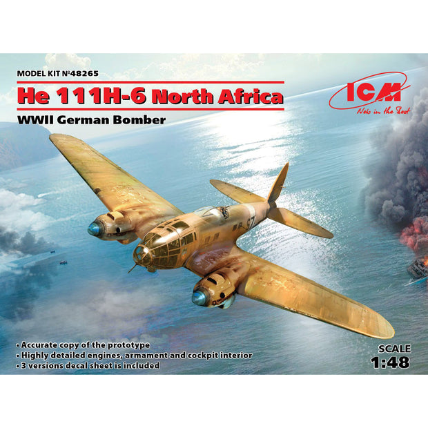 ICM 48265 Plastic model kit Scale 1:48 He 111H-6 North Africa WWII German Bomber