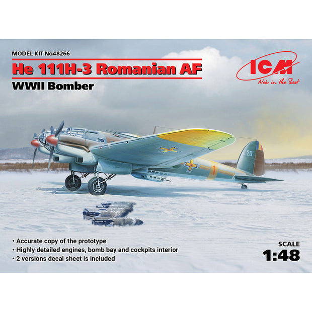 ICM 48266 Plastic model kit aircraft 1:48 He 111H-3 Romanian AF, WWII Bomber