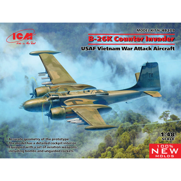 ICM 48279 Scale model aircraft kit 1:48 B-26K Counter Invader, USAF Vietnam War