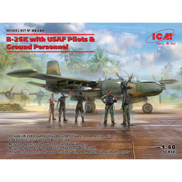 ICM 48280 model kit aircraft 1:48 B-26K with USAF Pilots & Ground Personnel