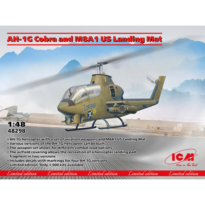 AH-1G Cobra and M8A1 US Landing Mat Scale 1:48 ICM48298 Plastic Model Helicopter Kit