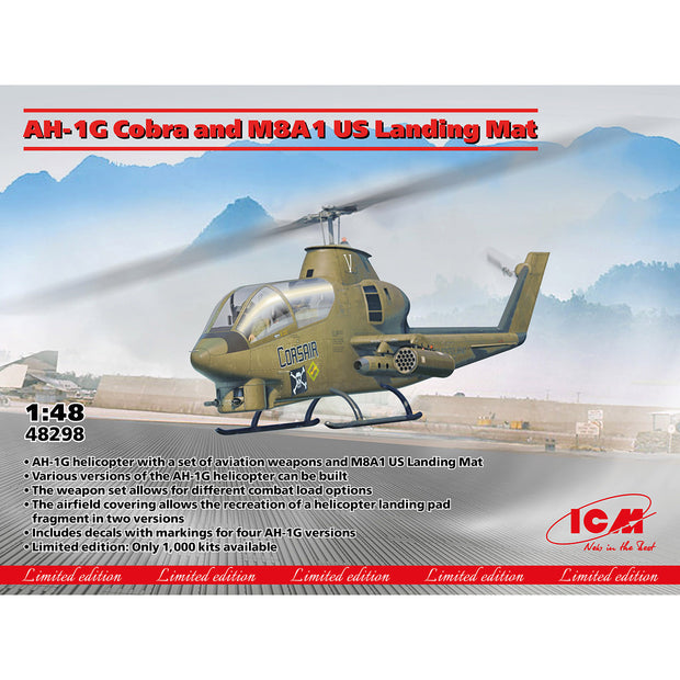AH-1G Cobra and M8A1 US Landing Mat Scale 1:48 ICM48298 Plastic Model Helicopter Kit