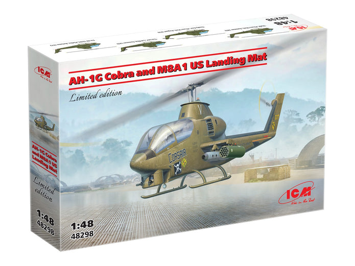 AH-1G Cobra and M8A1 US Landing Mat Scale 1:48 ICM48298 Plastic Model Helicopter Kit