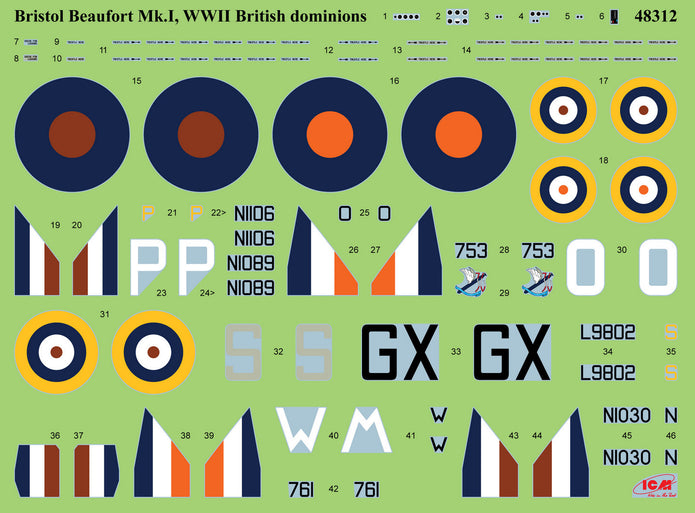 ICM 48312 Scale kit 1:48 Bristol Beaufort Mk.I WWII British dominions Air Force