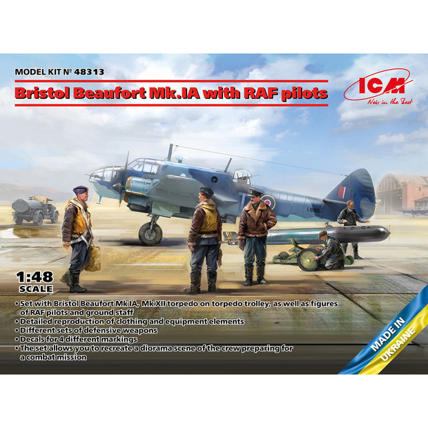 Bristol Beaufort Mk.IA with RAF pilots ICM 48313 Scale 1:48 Plastic Model Kit