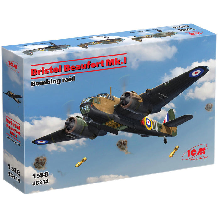 Bristol Beaufort Mk.I. Bombing raid Plastic Model Kit Aircraft 1:48 ICM 48314