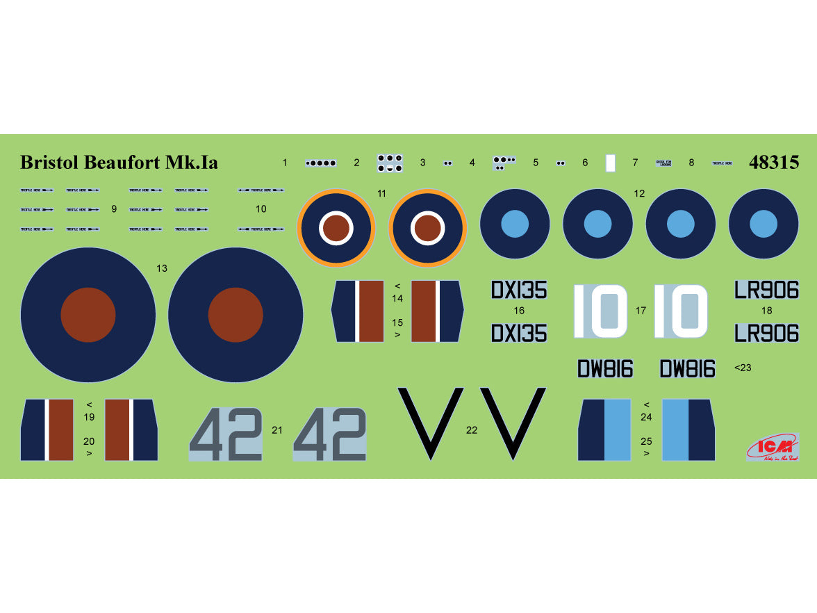 Bristol Beaufort Mk.IA WWII British torpedo bomber Scale 1:48 ICM48315 Plastic Model Aircraft Kit