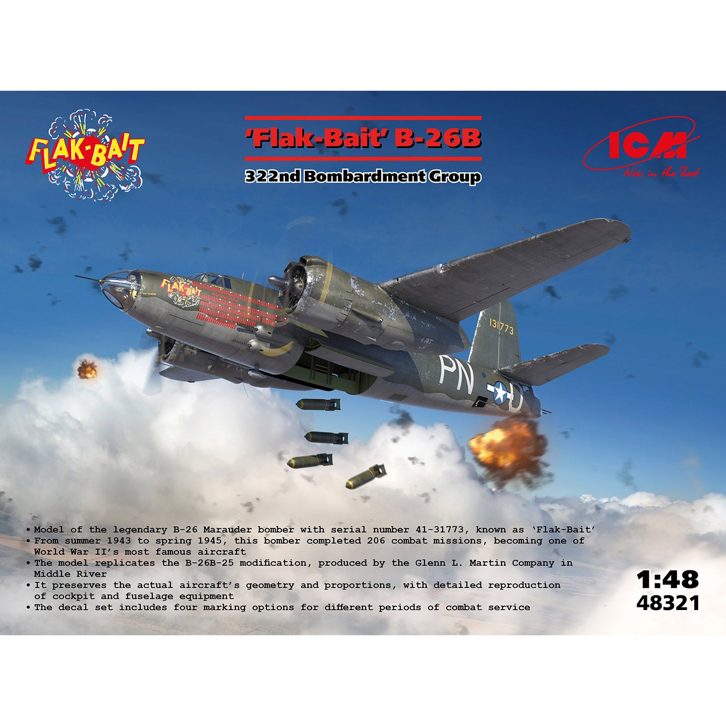 ‘Flak Bait’ B-26B
322nd Bombardment Group Scale 1:48 ICM48321 Plastic Model Aircraft Kit