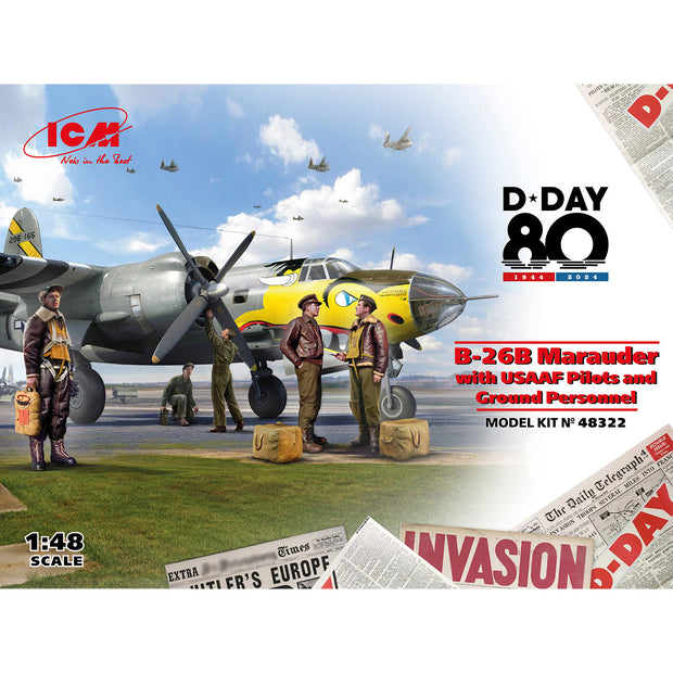 B-26B Marauder with USAAF Pilots and Ground Personnel Plastic Model Kit Scale 1:48 ICM 48322