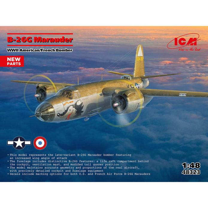 B-26G Marauder
WWII American/French Bomber Scale 1:48 ICM48323 Plastic Model Aircraft Kit