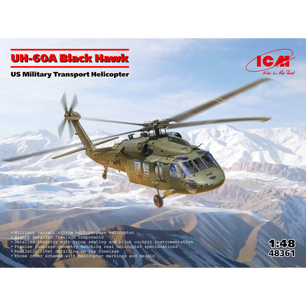 UH-60A Black Hawk
US Military Transport Helicopter Scale 1:48 ICM48361 Plastic Model Helicopter Kit