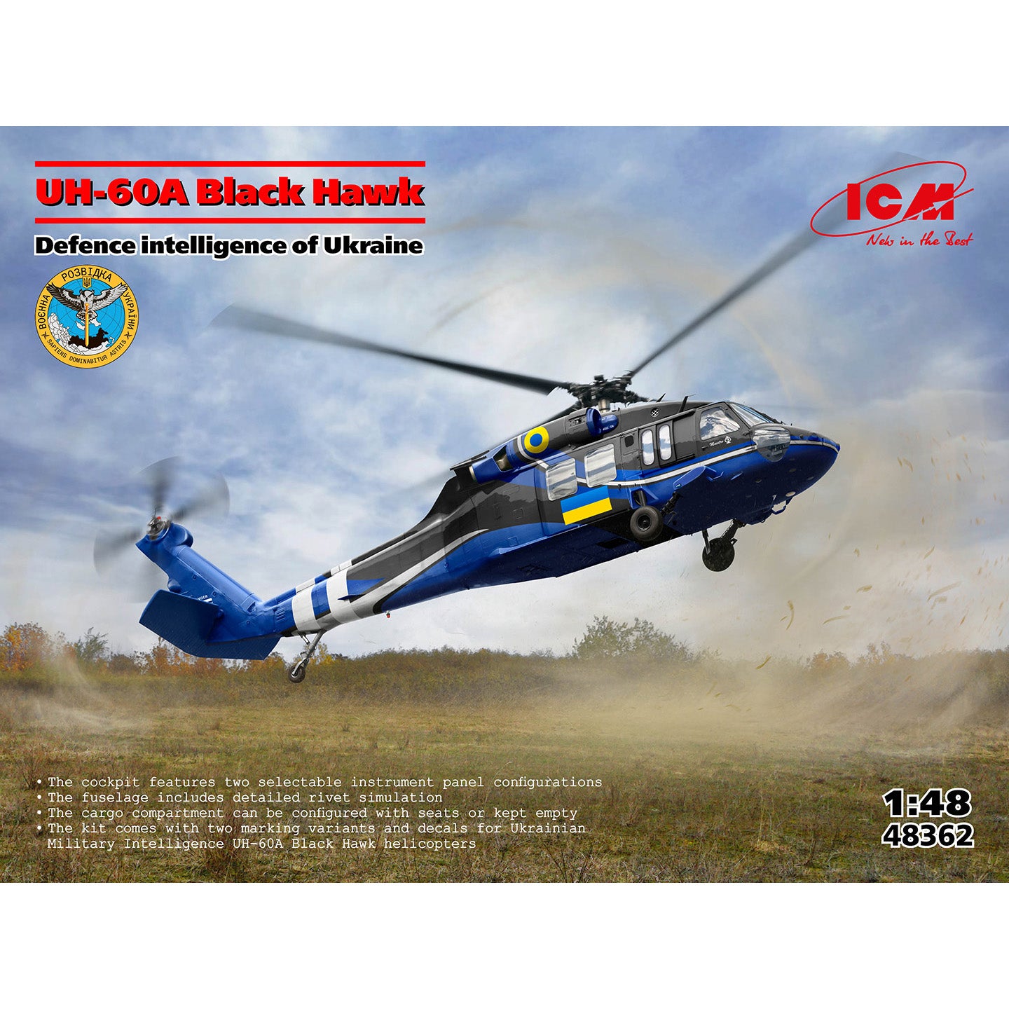 UH-60A Black Hawk
Defence Intelligence of Ukraine Scale 1:48 ICM48362 Plastic Model Helicopter Kit