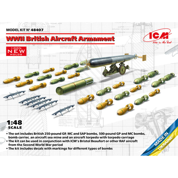 ICM 48407 Plastic model figures kit Scale 1:48 WWII British Aircraft Armament