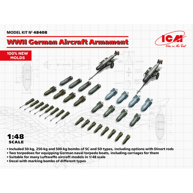 WWII German Aircraft Armament Scale 1:48 Plastic Model Kit ICM 48408