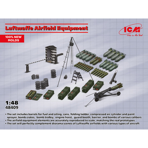 Luftwaffe Airfield Equipment Scale 1:48 ICM48409 Plastic Model Weapons Kit