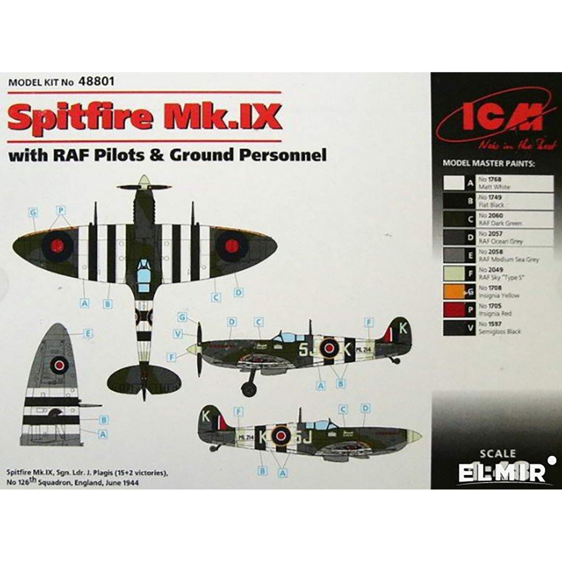 ICM 48801 Scale model kit 1:48 Spitfire Mk.IX with RAF pilots & ground personnel