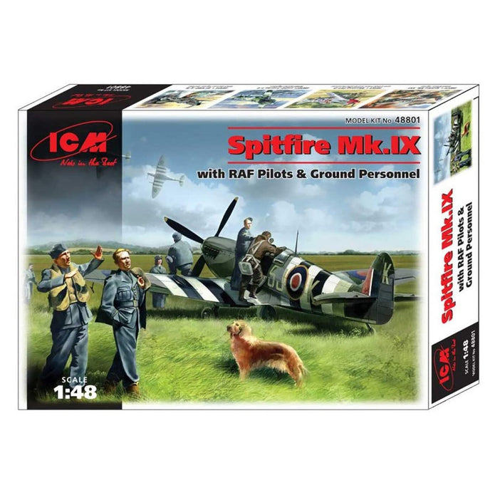 ICM 48801 Scale model kit 1:48 Spitfire Mk.IX with RAF pilots & ground personnel