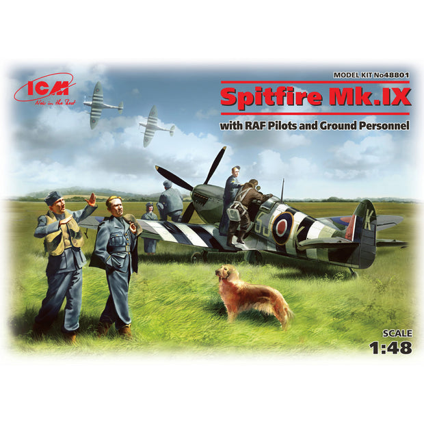 ICM 48801 Scale model kit 1:48 Spitfire Mk.IX with RAF pilots & ground personnel