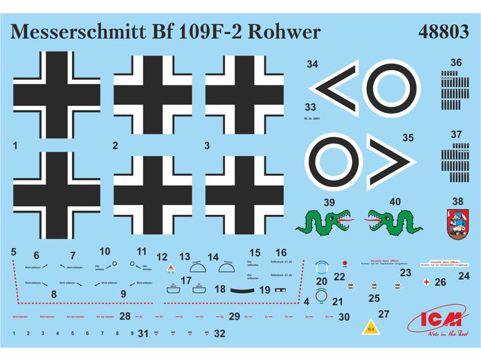 ICM 48803 Plastic model kit 1:48 Bf-109F-2 with German pilots & ground personnel