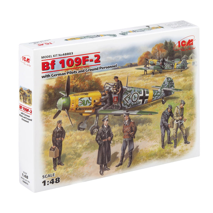 ICM 48803 Plastic model kit 1:48 Bf-109F-2 with German pilots & ground personnel