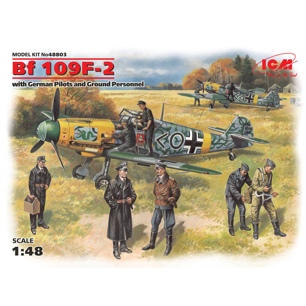 ICM 48803 Plastic model kit 1:48 Bf-109F-2 with German pilots & ground personnel