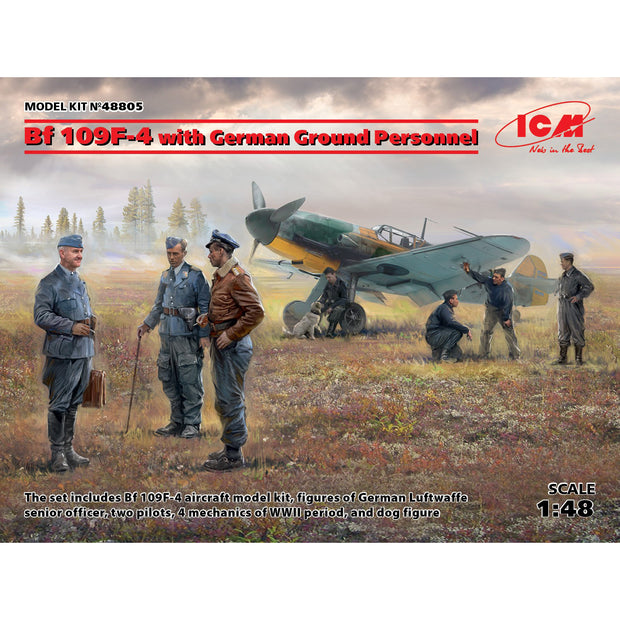 ICM 48805 Plastic model kit aircraft 1:48 Bf 109F-4 with German Ground Personnel