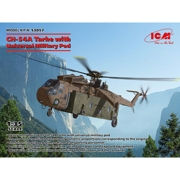 CH-54A Tarhe with Universal Military Pod Plastic Model Helicopter 1:35 ICM 53057