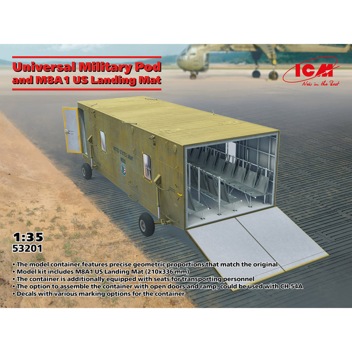 Universal Military Pod and M8A1 US Landing Mat Scale 1:35 ICM53201 Plastic Model Aircraft Kit