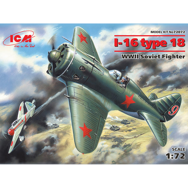 ICM 72072 Plastic model kit Scale aircraft 1:72 I-16 type 18 WWII Soviet fighter