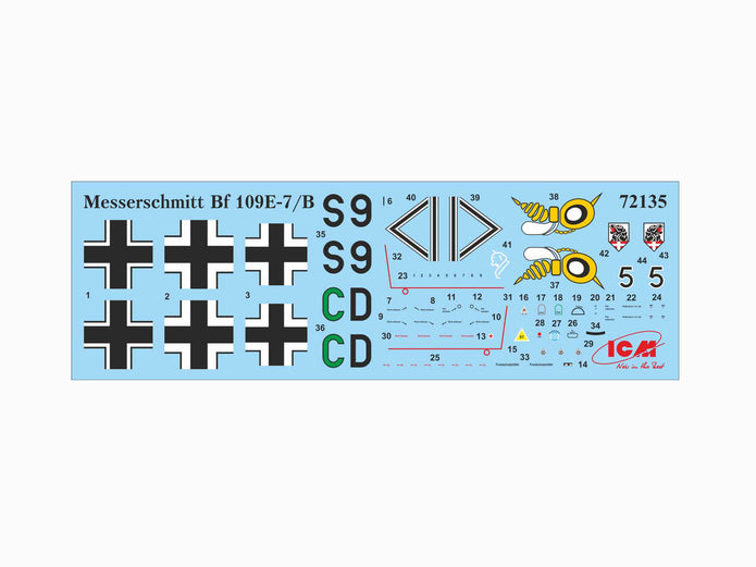 ICM 72135 Scale model aircraft 1:72 Messerschmitt Bf109E-7/B WWII German fighter