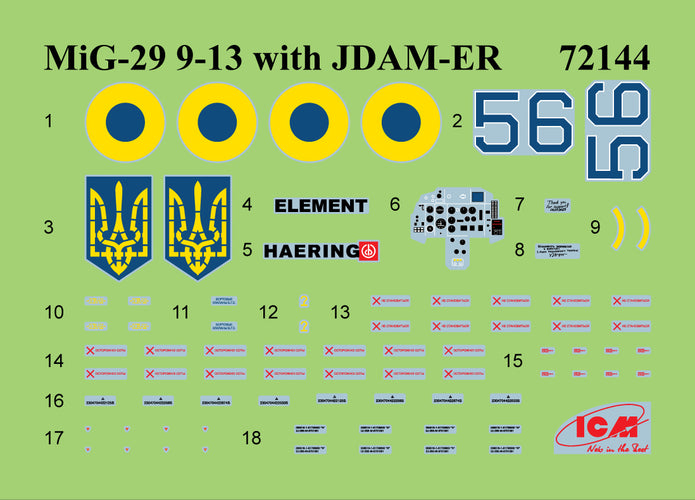 MiG-29 with JDAM-ER bombs Ukrainian Air Forces Scale 1:72 ICM72144 Plastic Model Aircraft Kit