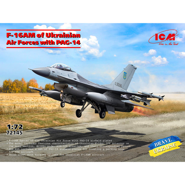 F-16AM of Ukrainian Air Forces with PAG-14 Scale 1:72 ICM72145 Plastic Model Aircraft Kit