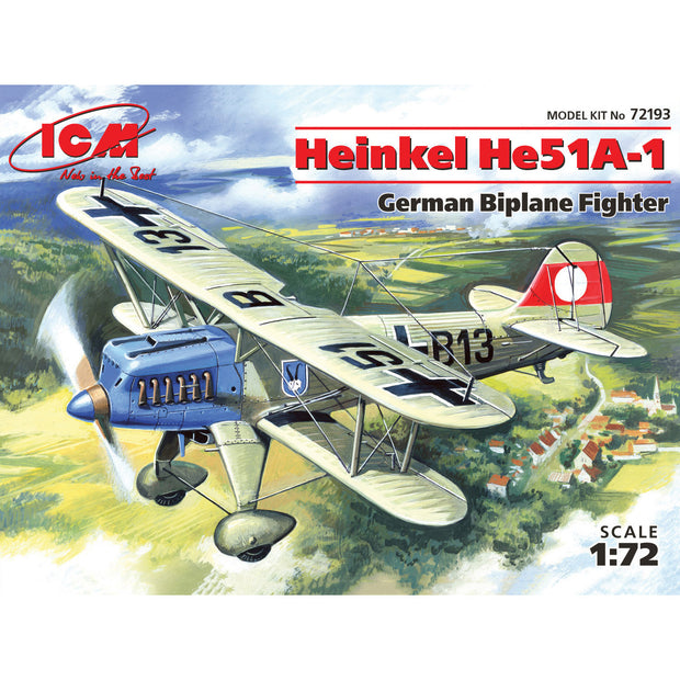 ICM 72193 Scale model kit aircraft 1:72 Heinkel He-51 A1 German fighter-biplane