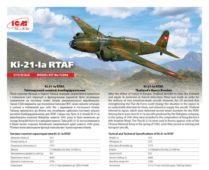 ICM 72206 Scale model kit 1:72 Mitsubishi Ki-21-Ia RTAF, Thailand's Heavy Bomber