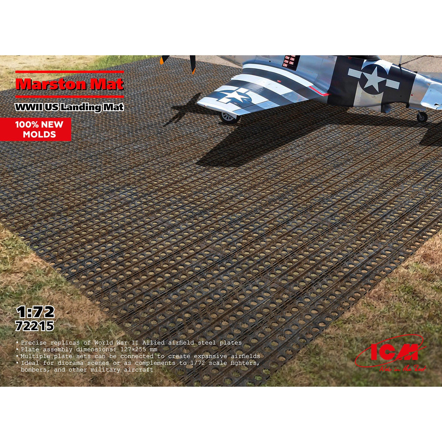 Marston Mat WWII US Landing Mat Scale 1:72 ICM72215 Plastic Model Stands Kit