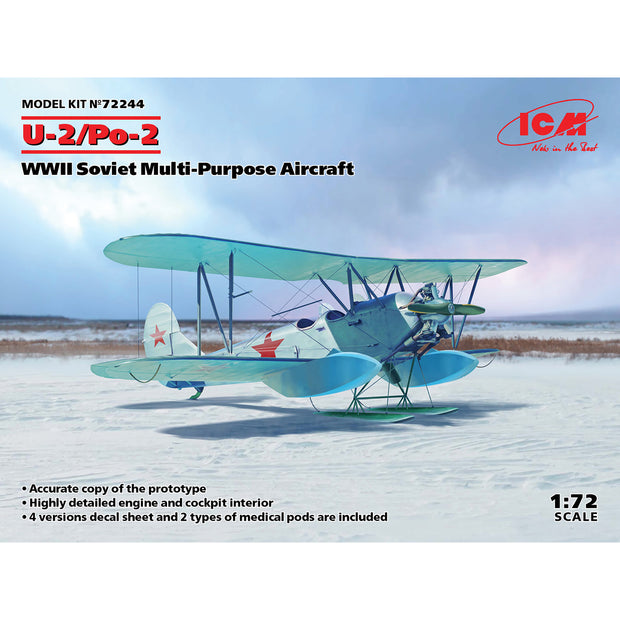 ICM 72244 Plastic model kit 1:72 U-2/Po-2, WWII Soviet Multi-Purpose Aircraft