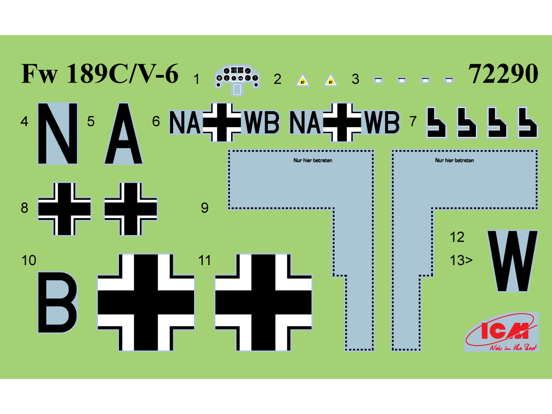 Fw 189C/V-6 German attack aircraft Scale 1:72 ICM72290 Plastic Model Aircraft Kit