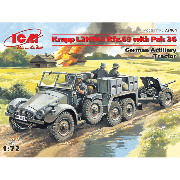 ICM 72461 Scale model kit 1:72 Krupp L2H143 Kfz69 German tractor with PaK-36 gun