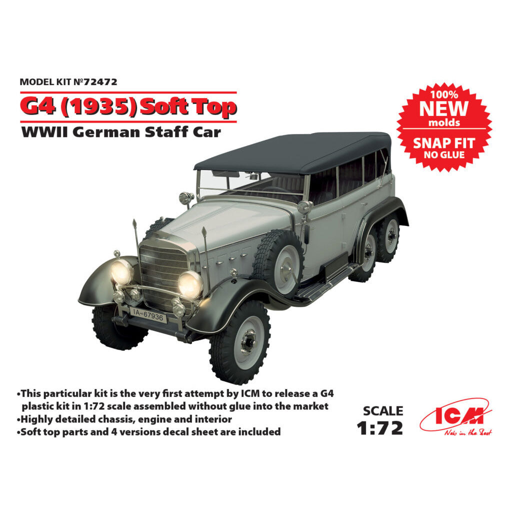ICM 72472 Plastic model kit Scale 1:72 WWII German staff car G4,1935 production