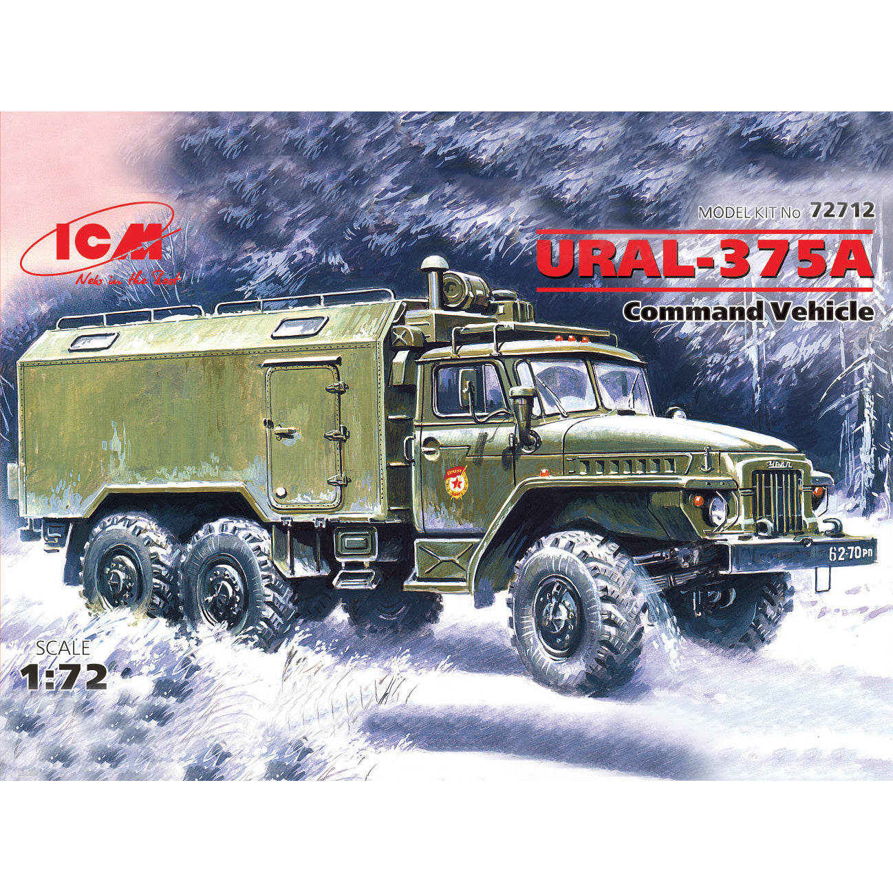 ICM 72712 Plastic model kit car Scale 1:72 Ural-375D Soviet Army command truck
