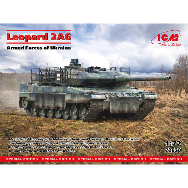 Leopard 2A6 Armed Forces of Ukraine Scale 1:72 ICM72820 Plastic Model Tank Kit