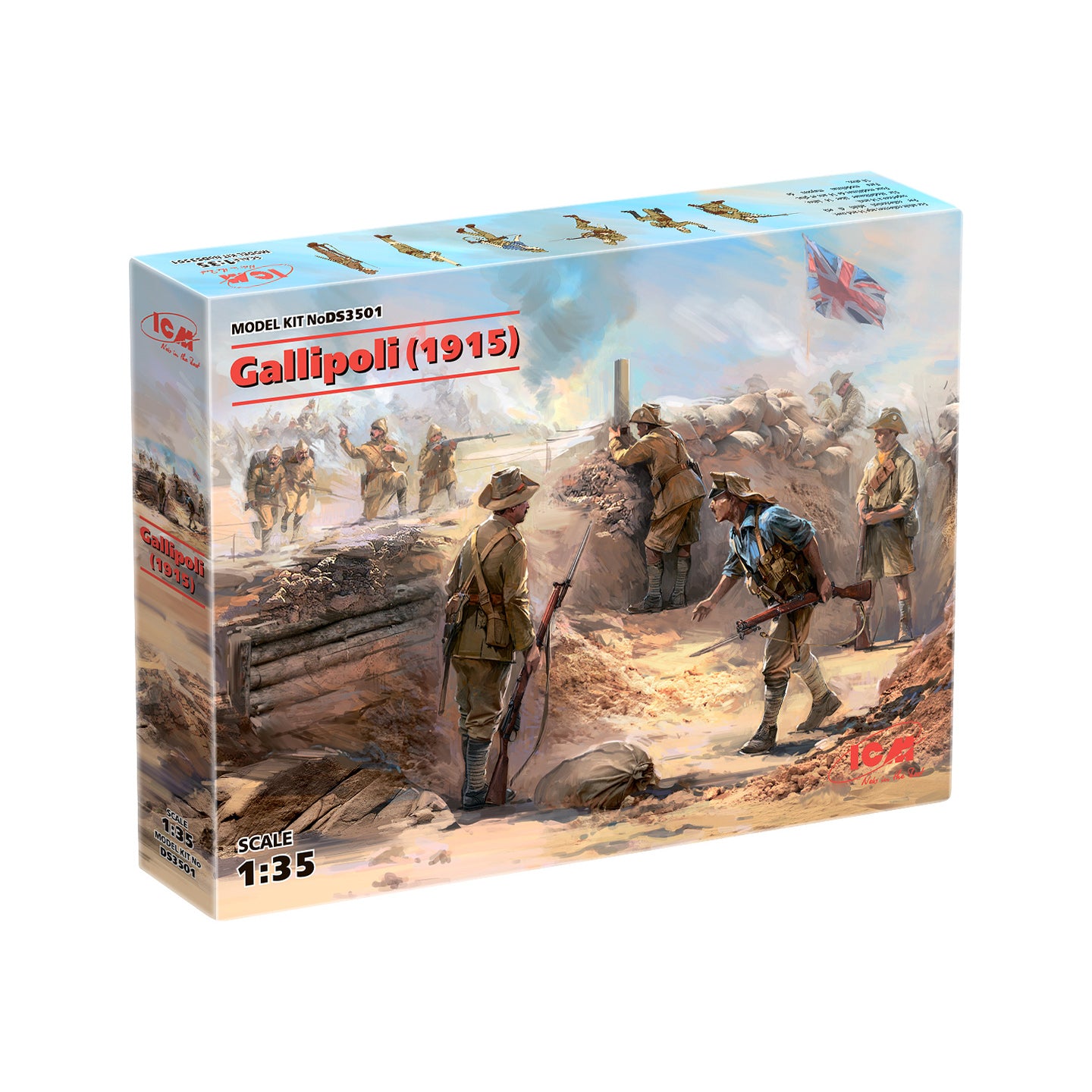 Gallipoli (1915) (ANZAC Infantry (4 figures), Turkish Infantry (4 figures)) Scale 1:35 ICMDS3501 Plastic Model Figures Kit
