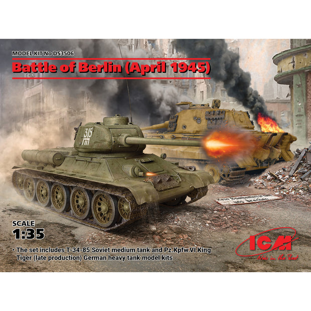 ICM DS3506 model kit 1:35 Battle of Berlin April 1945 T-34-85, King Tiger 2inbox