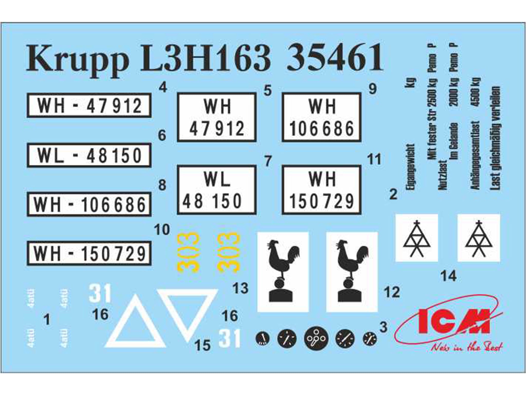 ICM DS3508 model Trucks kit 1:35 Wehrmacht 3axle Henschel33D1 KruppL3H163 LG3000