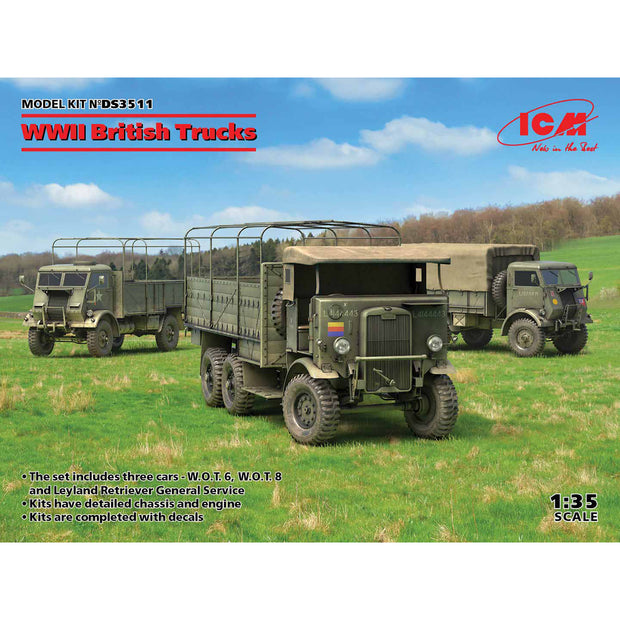 ICM DS3511 Plastic model kit Scale 1:35 WWII British Trucks (3 kits in box)