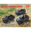 WWII Wehrmacht le.gl.Einheitz-Pkw (le.gl.Pkw Kfz.1, le.gl.Einheitz-Pkw Kfz.2, le.gl.Einheitz-Pkw Kfz.4) Scale 1:35 ICMDS3513 Plastic Model Car Kit