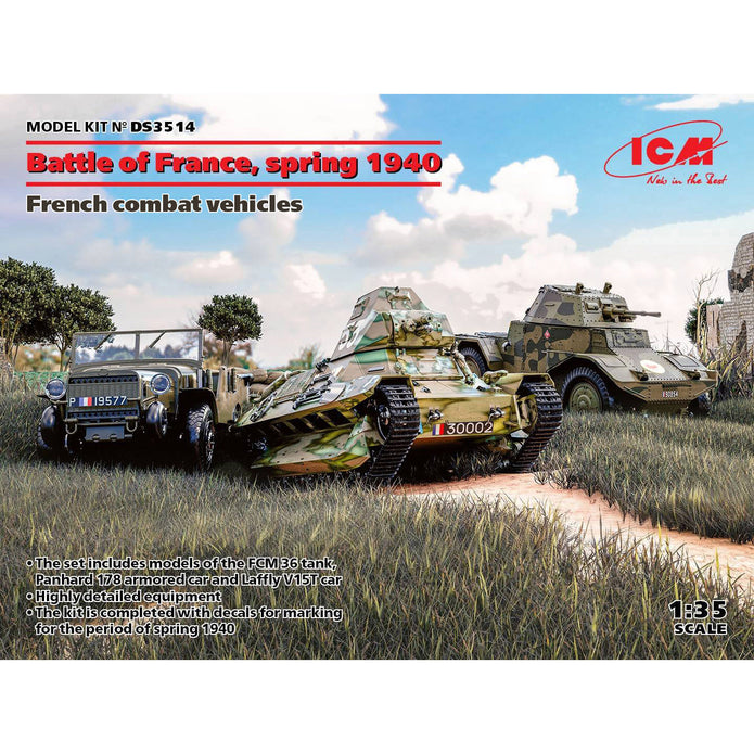 ICM DS3514 model kit 1:35 French combat vehicles Battle France1940 (3 kits box)